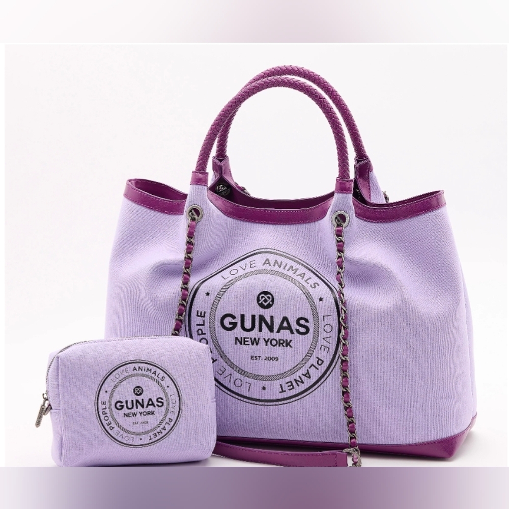 Gunas New York Canvas Double Handle Tote with Pouch And Dust Cover -Purple